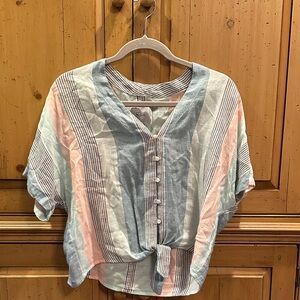 Rails Linen Striped Button-Down Women Top - Blue, Pink, White